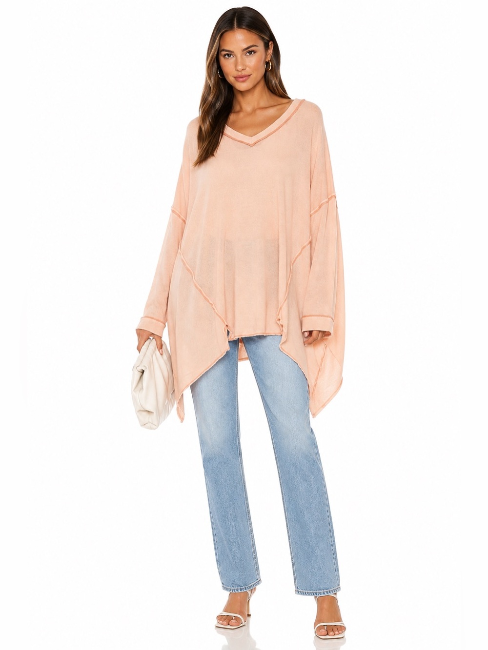 NWT We The Free Relaxed V-Neck Longsleeves Top in Peach